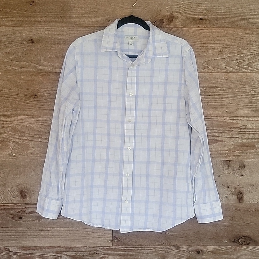 Banana Republic Factory Medium Slim Fit White and Blue Dress Shirt